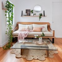 A simple shelf with decorations in the interior of the living room