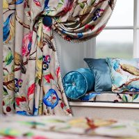 Colorful curtain on the living room window