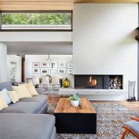 Brick fireplace in the living room of a private house