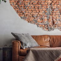 Old wall in the living room interior