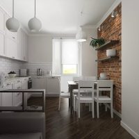 White kitchen with brown floor