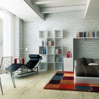 Large bedroom with colorful carpet