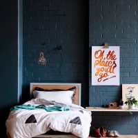 Painted brick in the bedroom interior