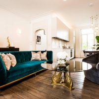 Wooden floor from boards in a white living room