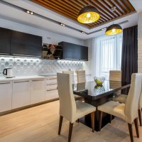 Black and white linear kitchen