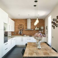 Brick wall in the interior of the kitchen