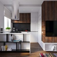 Kitchen peninsula with bookshelves