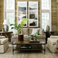 Interior of a living room in a wooden house