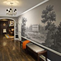 Gray photo wallpaper in the hallway interior