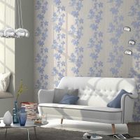 Living room design with paper wallpaper