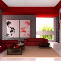 Red color in the interior of the living room