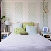 Delicate pastel drawings on the wallpaper in the bedroom