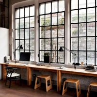 Work tables along large windows