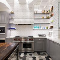 Open shelves in the interior of the kitchen