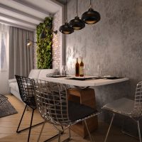 Metal chairs made of wire in the interior of the kitchen