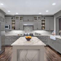 Recessed lights in the ceiling of the kitchen