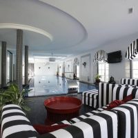 Striped textile in the living room interior