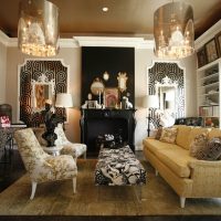 Brown ceiling in the living room interior