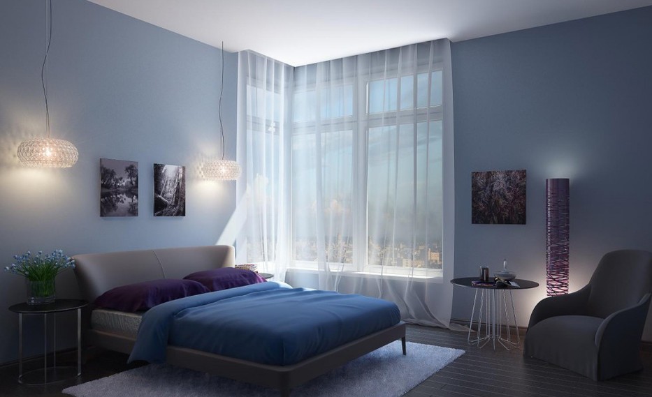 Modern bedroom in blue shades