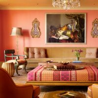 Pale pink wall in the living room of a country house