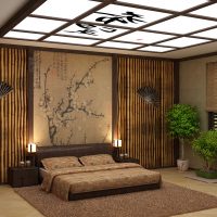 Bamboo decoration of the walls of the bedroom