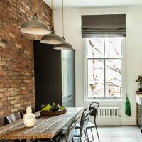 Layout of a linear kitchen with dining area