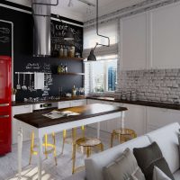 Red fridge in a modern kitchen