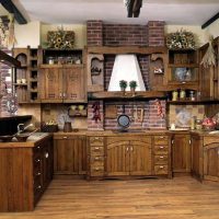 Wood and brick in the kitchen of a country house