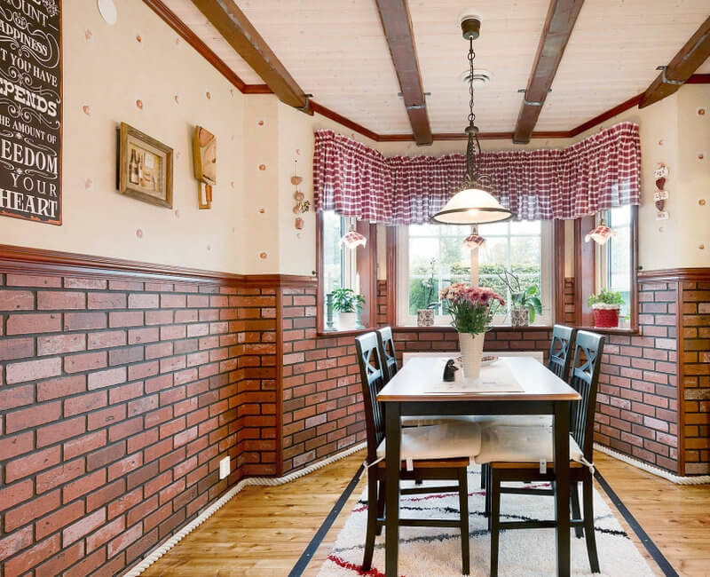 Brick finish the bottom of the wall in the kitchen