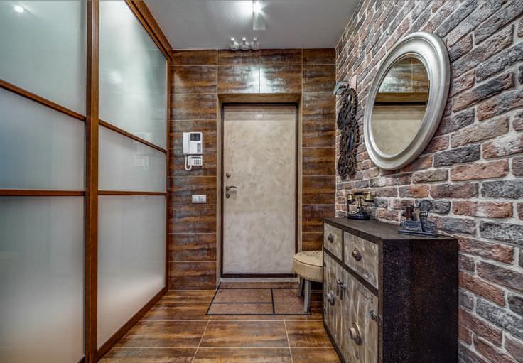 Brick wall in the hallway interior