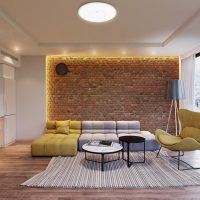 White ceiling in the living room with panoramic windows