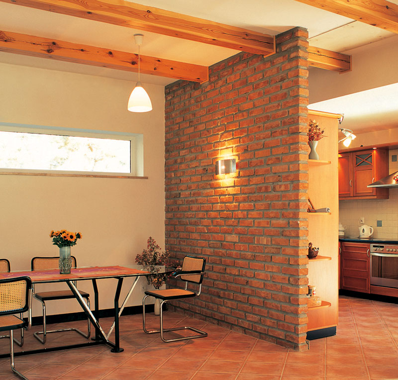 Brick wall in the interior of the kitchen