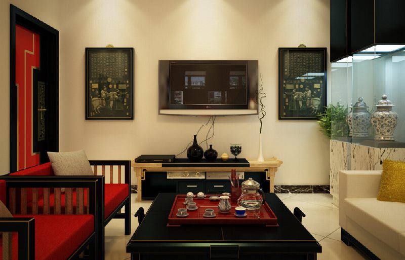 Tray with tea accessories on a table in the living room