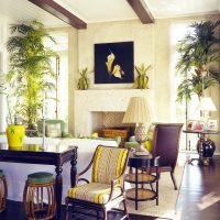 Palm trees in the interior of a modern living room