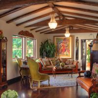 Wooden beams on the ceiling of a summer house