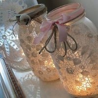 Glass jar and lace candle holders