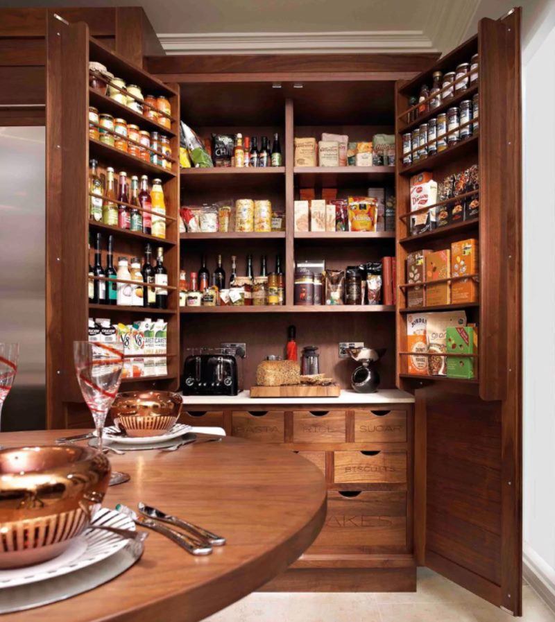 Wooden cupboard in the kitchen pantry