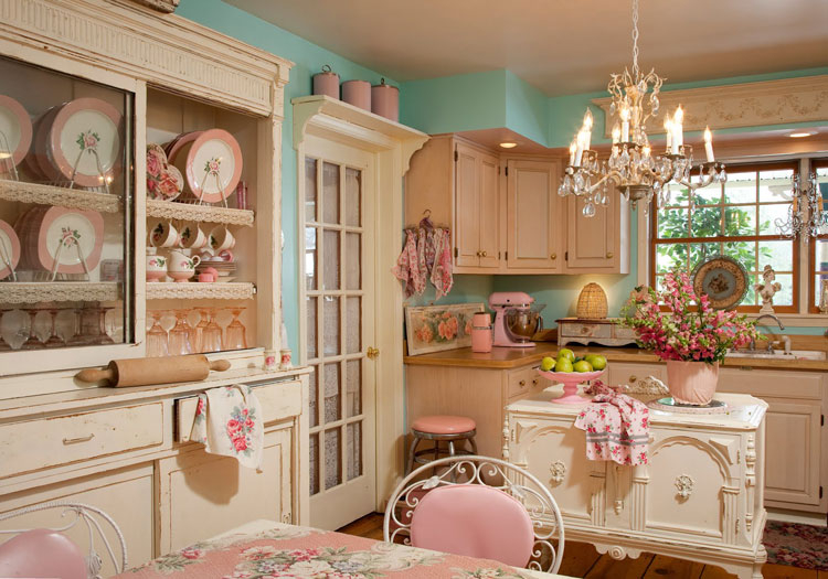 Pink provence style kitchen