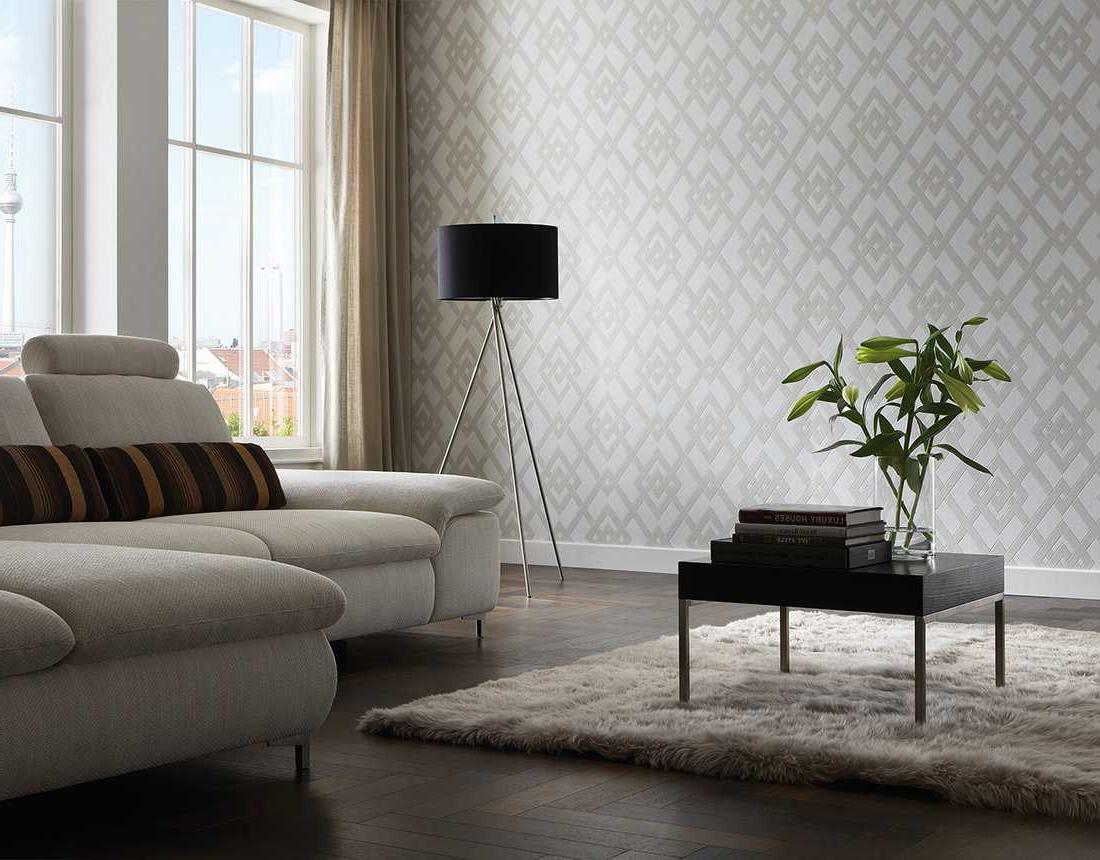 Living room interior with gray wallpaper