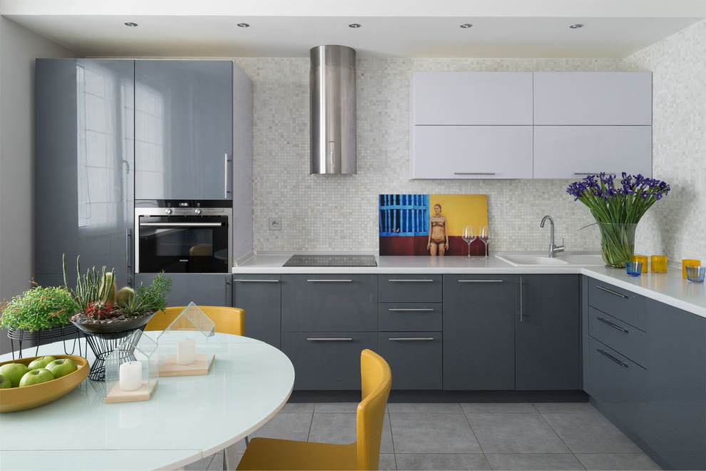 Yellow kitchen chairs on ceramic floor