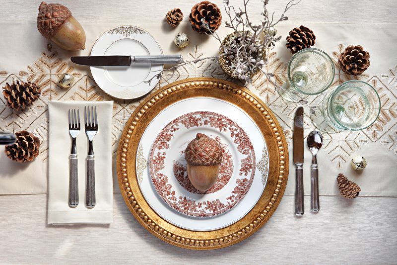 Cones on the table with golden utensils