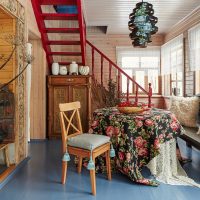 Blue floor in the living room with stairs