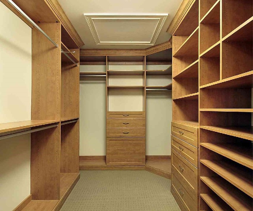 Tall racks in the pantry of a small apartment