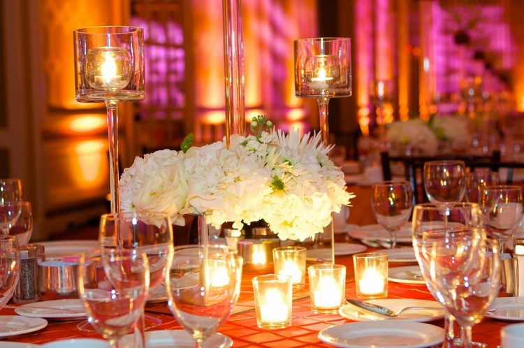 Decorative candles on the festive table