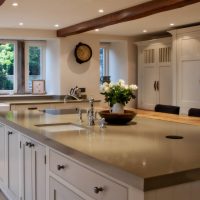 Recessed lights on the ceiling of the kitchen