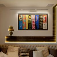 Decorative lighting panel on the living room wall