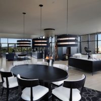 Black furniture on a bright floor