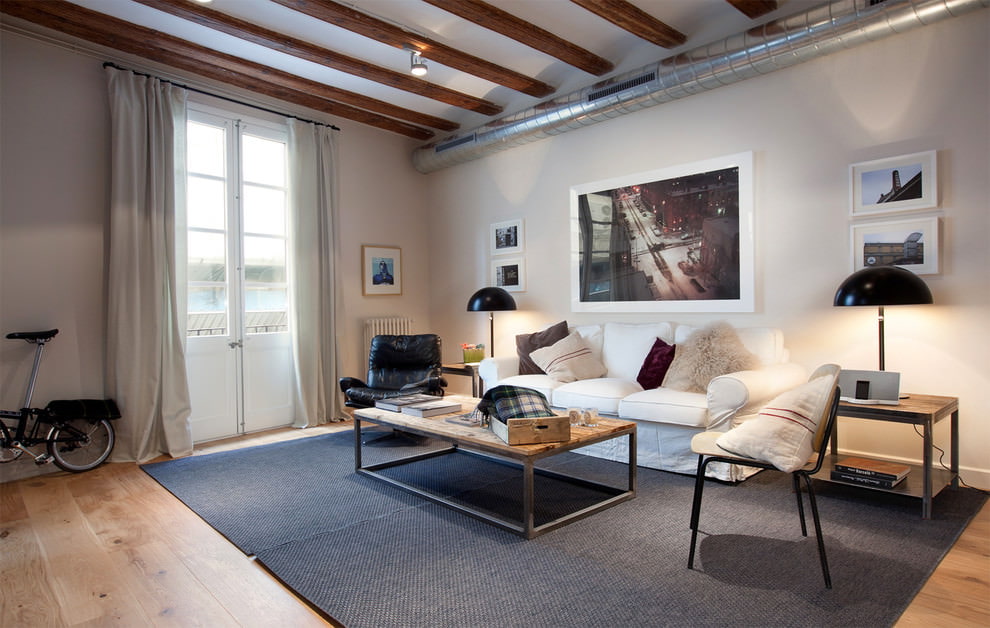 Ventilation pipe on the wall of a modern living room