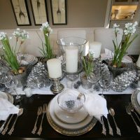 Spring flowers in vases on the dining table