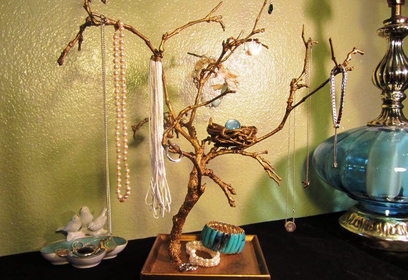 DIY hanger for jewelry from a branch